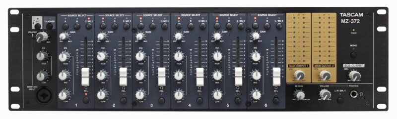 TASCAM MZ-372 Pro Mixer 12-Mono/6-Stereo Inputs, 2 Zones, 3U Installation