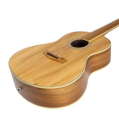 Martinez MZ-LM2T-JTK 'Little-Mini' Acoustic Folk Guitar with Built-In Tuner - Natural Jati-Teakwood, 6 Strings, Gig Bag Included — view 6