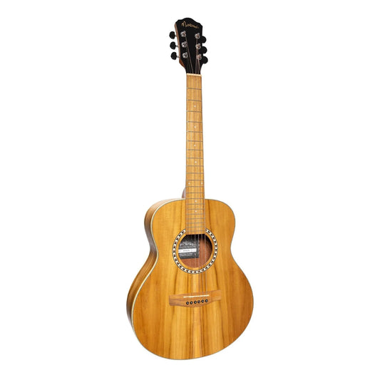 Martinez MZ-SS2L-JTK Left Handed Acoustic Short Scale Guitar - Natural Jati-Teakwood, 23.5" Scale, Mini Body, 6 Strings