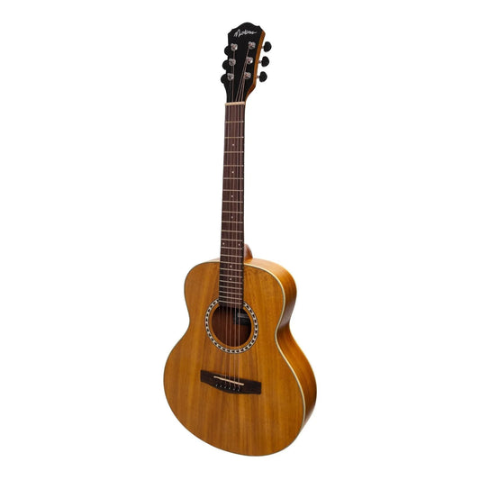 Martinez MZ-SS2L-KOA Left Handed Acoustic Short Scale Guitar, Mini Body, Koa, 23.5" Scale, 6 Strings, Natural Finish
