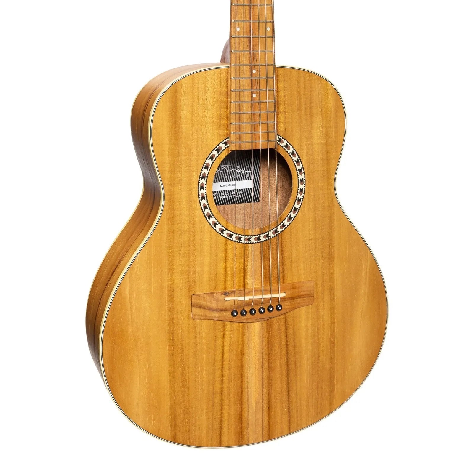 Martinez MZP-SS2L-JTK Left Handed Acoustic-Electric Short-Scale Guitar - Natural Jati-Teakwood, Mini Body, 6 Strings, 23.5" Scale Length — view 4