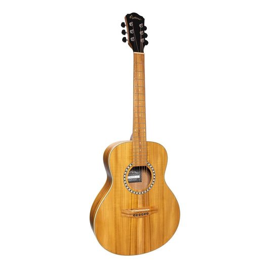 Martinez Left Handed Acoustic-Electric Short-Scale Guitar MZP-SS2L-JTK Natural 6 Strings Mini Body Jati-Teakwood