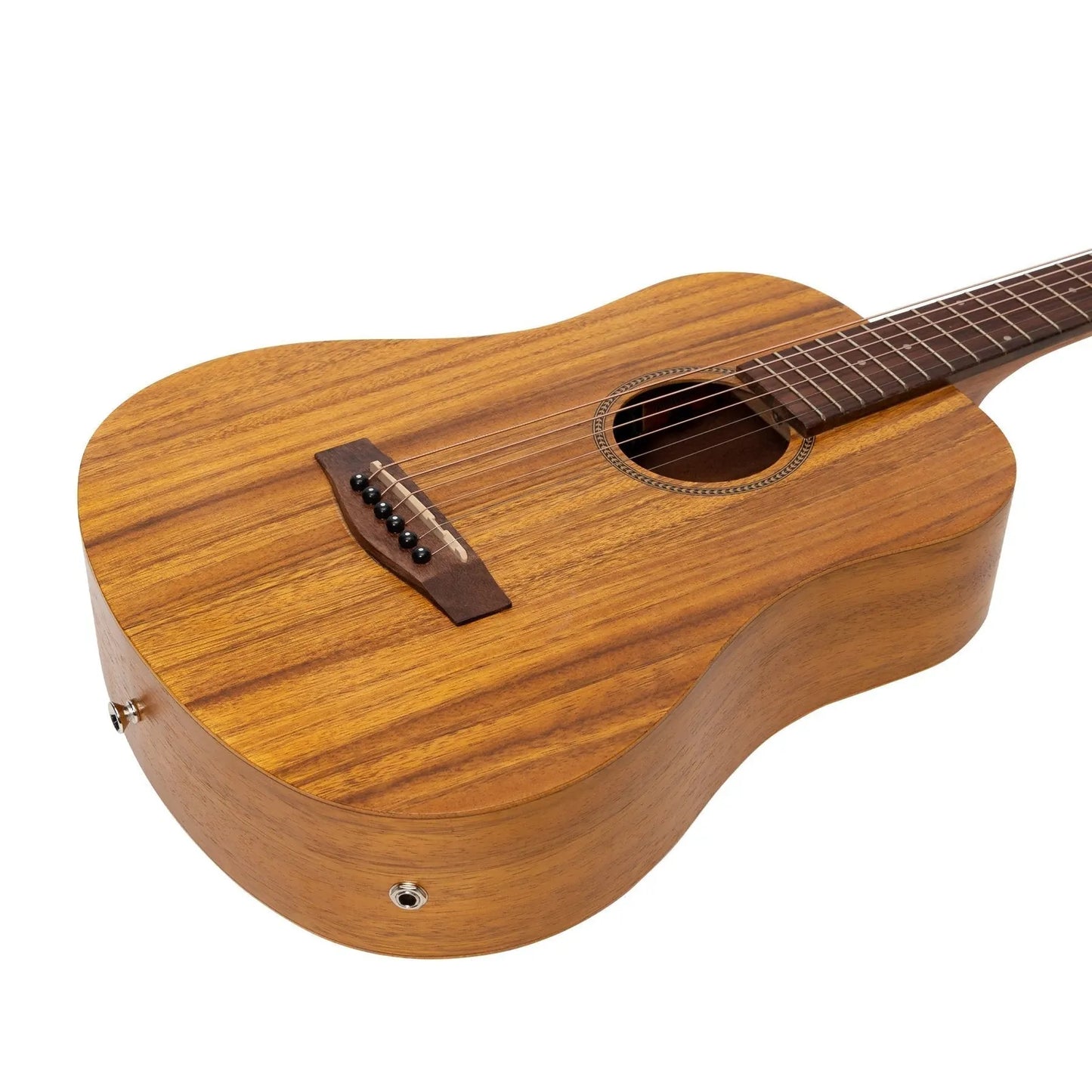Martinez MZPT-BT2-KOA Acoustic-Electric Babe Traveller Guitar with Built-In Tuner - Natural Finish, 6 Strings, Compact Dreadnought Shape — view 6