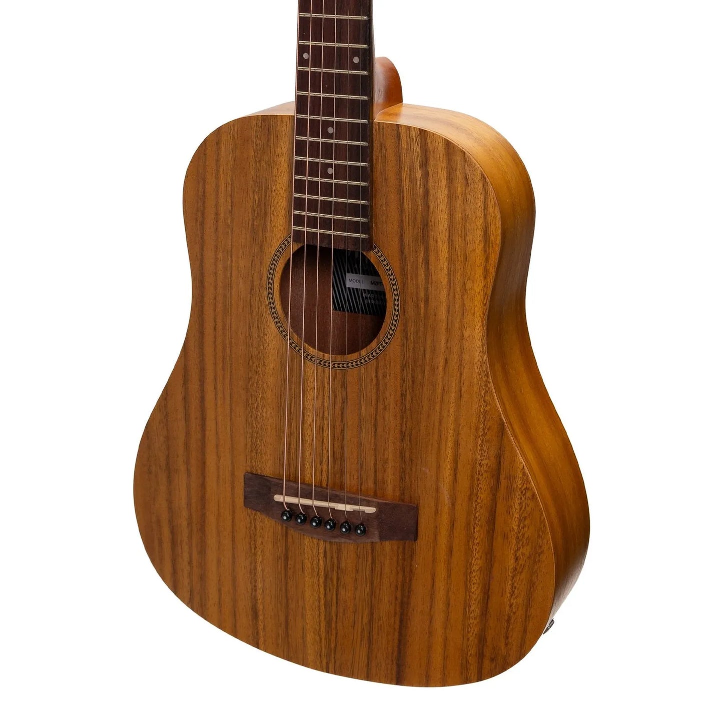 Martinez MZPT-BT2-KOA Acoustic-Electric Babe Traveller Guitar with Built-In Tuner - Natural Finish, 6 Strings, Compact Dreadnought Shape — view 4