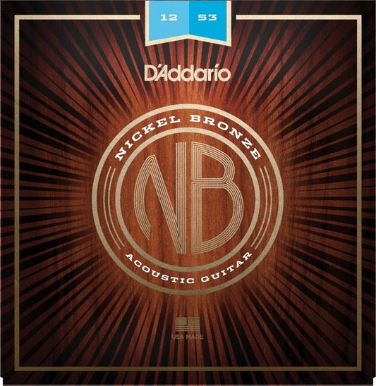 D'Addario NB1253 Nickel Bronze Acoustic Guitar Strings, Light, 12-53