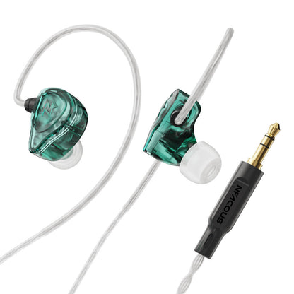 NF ACOUS NM10 In-Ear Monitor Earphones Green with 3.5mm connector, silicone tips, oxygen free cable, and storage bag