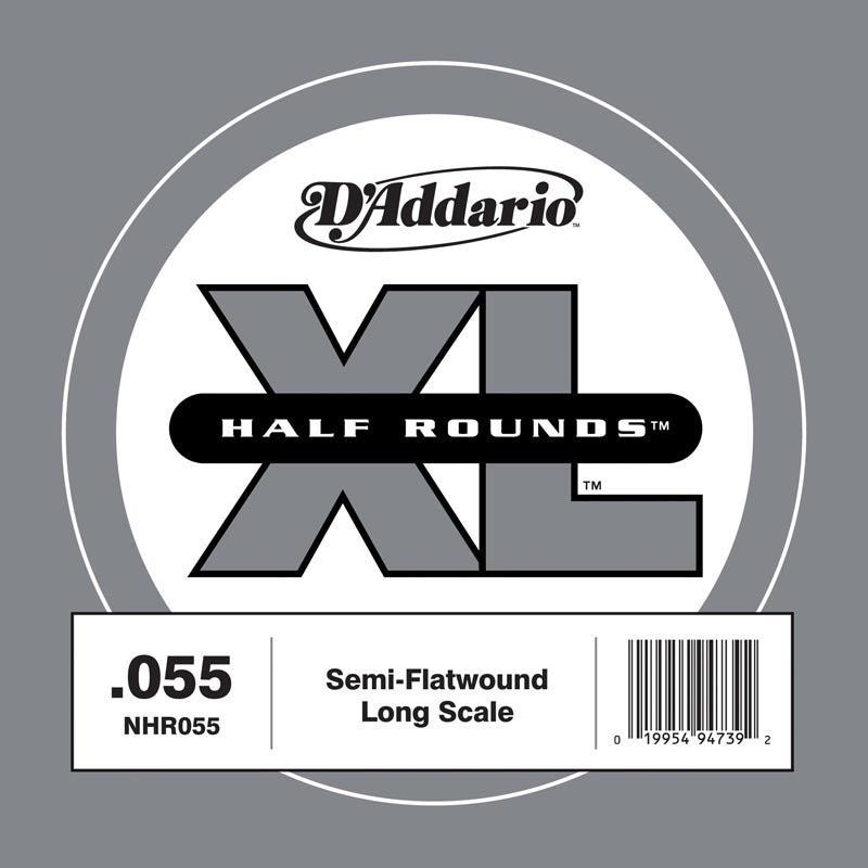 D'Addario NHR055 Half Round Bass Guitar Single String, Long Scale, .055