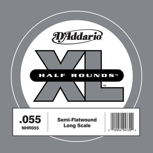 D'Addario NHR055 Half Round Bass Guitar Single String, Long Scale, .055