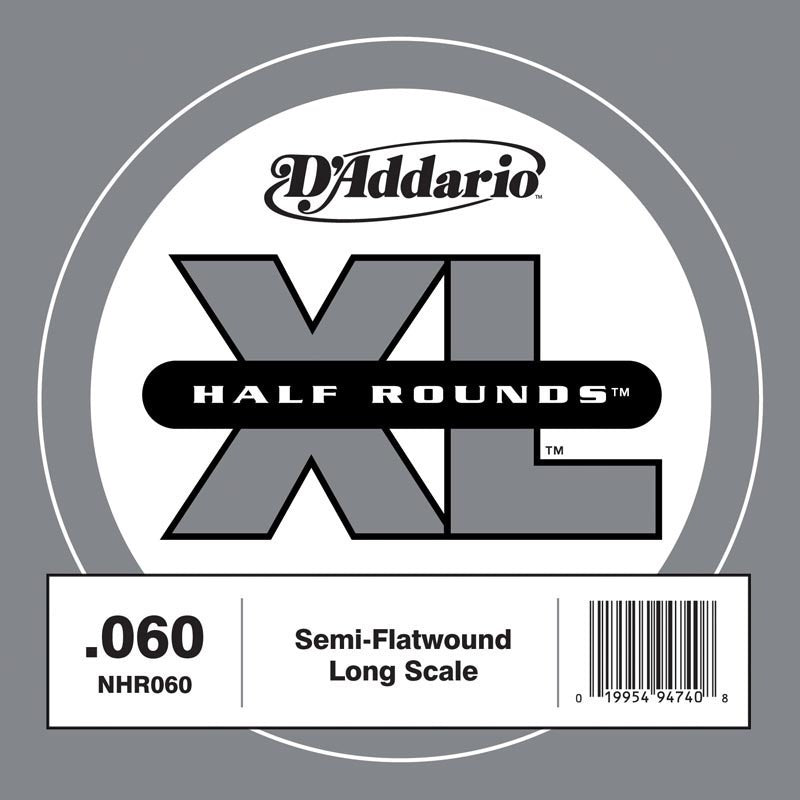 D'Addario NHR060 Half Round Bass Guitar Single String, Long Scale, .060