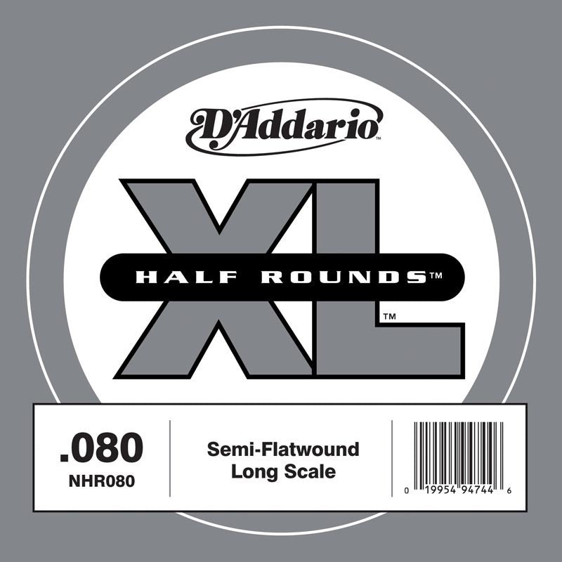 D'Addario NHR080 Half Round Bass Guitar Single String, Long Scale, .080