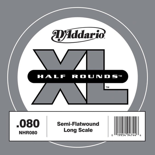 D'Addario NHR080 Half Round Bass Guitar Single String, Long Scale, .080