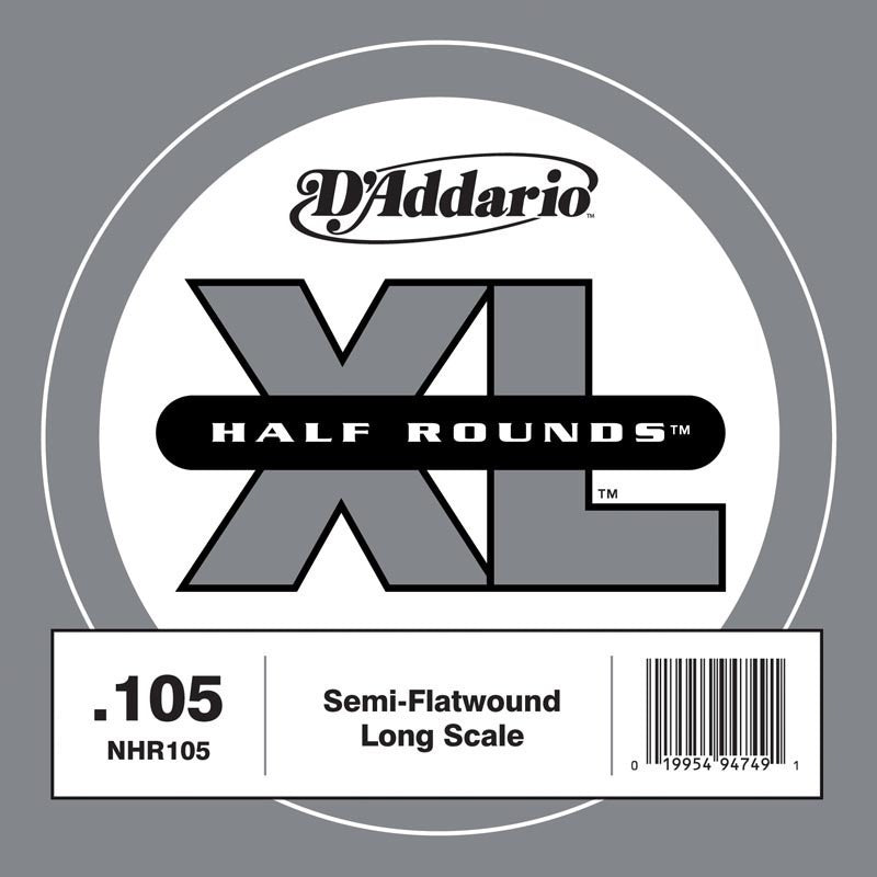 D'Addario NHR105 Half Round Bass Guitar Single String, Long Scale, .105