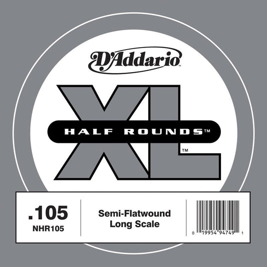 D'Addario NHR105 Half Round Bass Guitar Single String, Long Scale, .105
