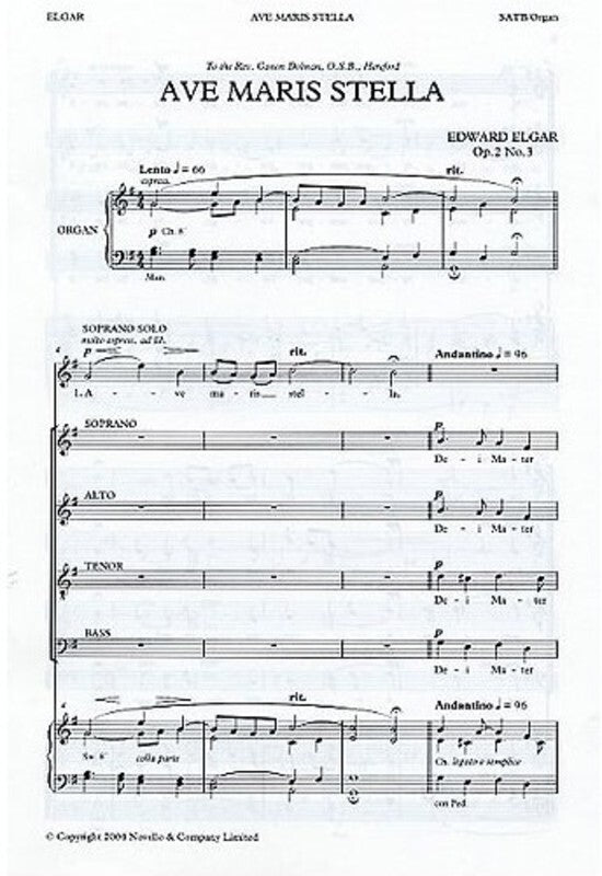 Elgar Ave Maris Stella Op 2 No.3 SATB/Or