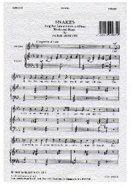 Jenkyns Snakes Unison Vocal Score for Voice and Piano by Peter Jenkyns