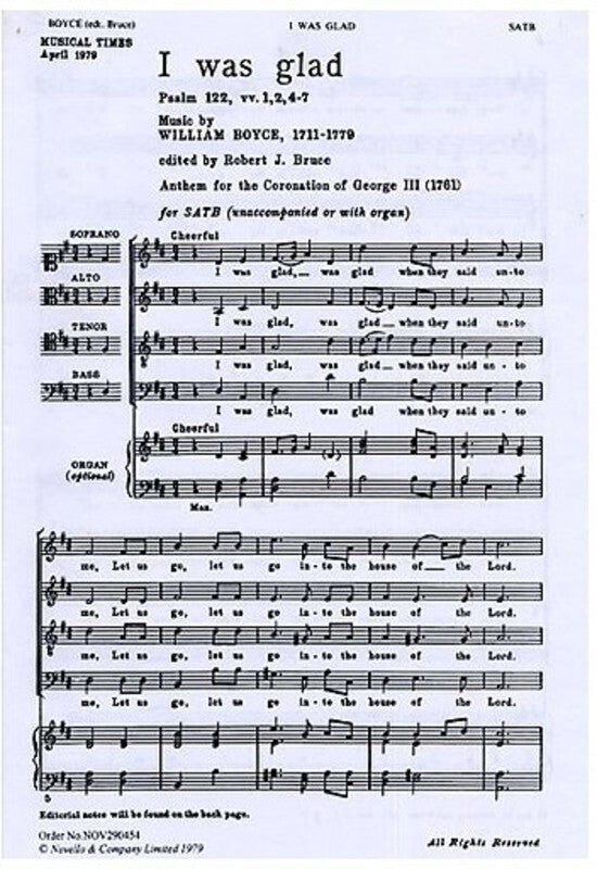 Boyce I Was Glad SATB