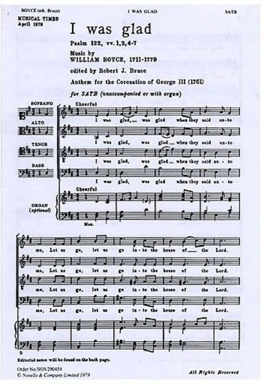 Boyce I Was Glad SATB