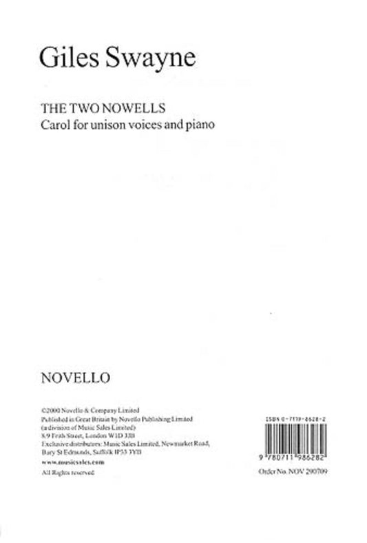 Swayne The Two Nowells Unison Voice Piano (Softcover Book)