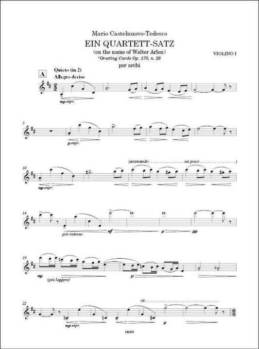 Castelnuovo-Tedesco - Ein Quartett Satz For String Quartet Set of Parts (Viola|Cello|2 Violins)