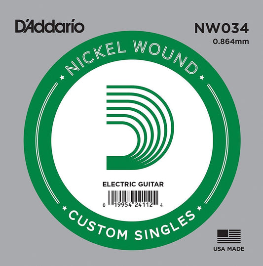 5 x D'Addario NW034 Single Nickel Wound .034 Electric Guitar Strings, String