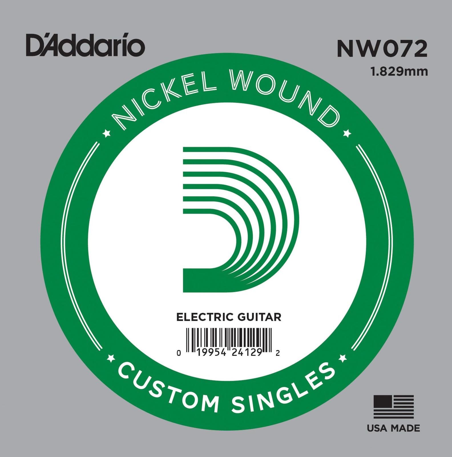 D'Addario NW072 Nickel Wound Electric Guitar Single String, .072