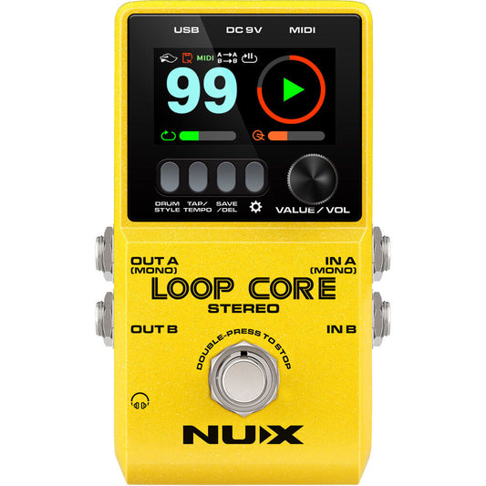 NUX Loop Core Stereo Effects Pedal with High-Definition LCD Display and MIDI Control