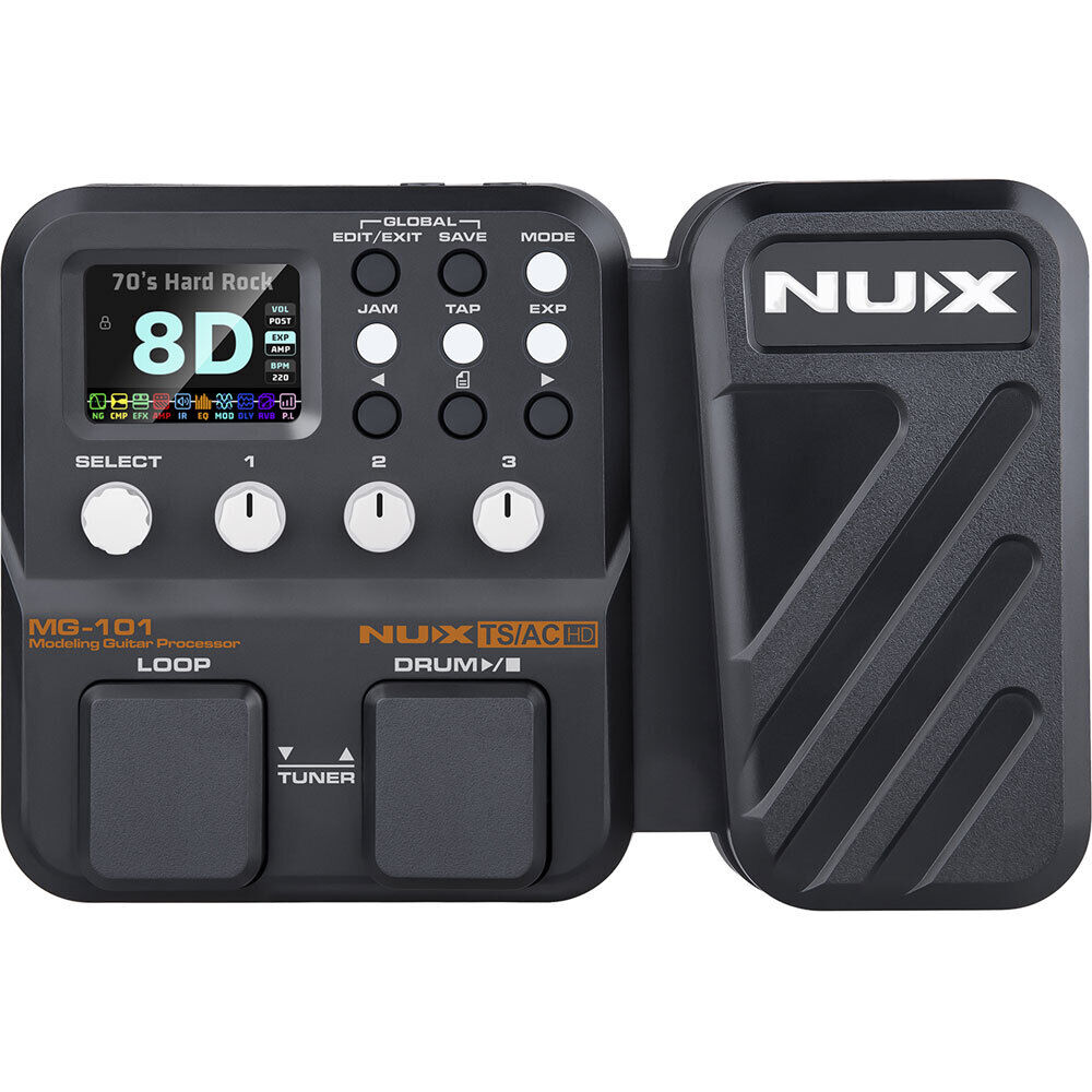 NUX MG101 Multi-Effects and Modelling Guitar Processor with LCD, USB Recording, Phrase Looper, 25 Amp Models, and QuickTone Editor Software
