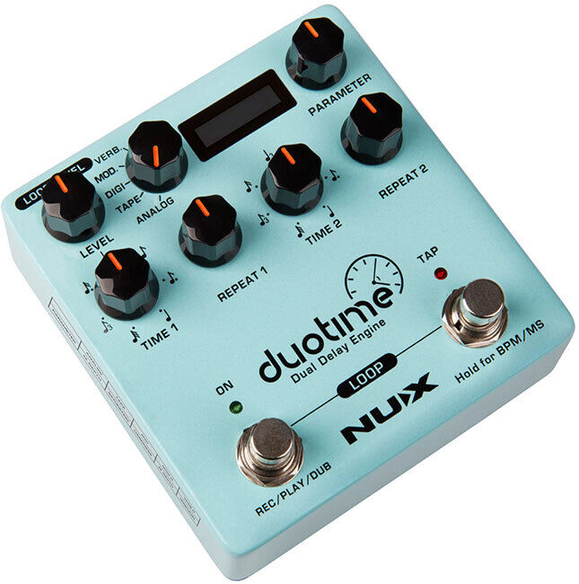 NU-X Verdugo Series Duotime Dual Delay Engine Effects Pedal with Stereo Delay, 5 Delay Types, Tap Tempo, and OLED Display — view 2