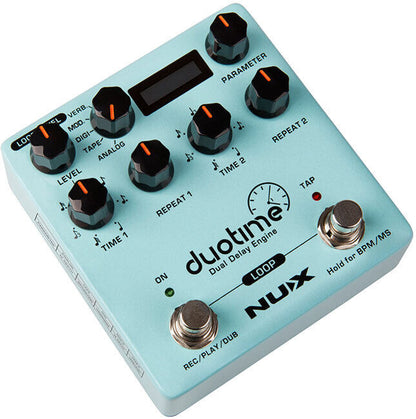 NU-X Verdugo Series Duotime Dual Delay Engine Effects Pedal with Stereo Delay, 5 Delay Types, Tap Tempo, and OLED Display — view 2