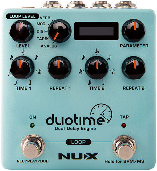 NU-X Verdugo Series Duotime Dual Delay Engine Effects Pedal with Stereo Delay, 5 Delay Types, Tap Tempo, and OLED Display