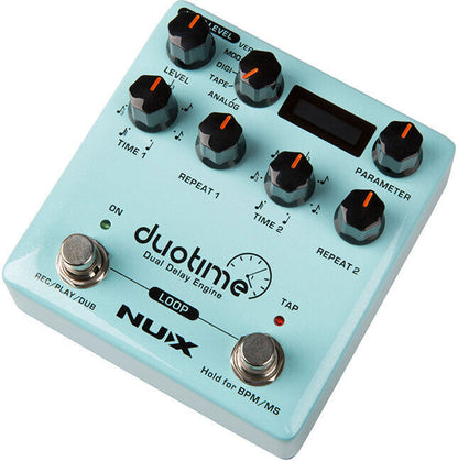 NU-X Verdugo Series Duotime Dual Delay Engine Effects Pedal with Stereo Delay, 5 Delay Types, Tap Tempo, and OLED Display — view 3