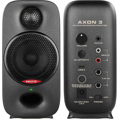NU-X Axon 3 Studio Reference Monitor Speakers, Black, Bi-Amp, 90W RMS, Bluetooth, 3-inch Woofer, 3/4-inch Tweeter, Includes AXON STUDIO Software