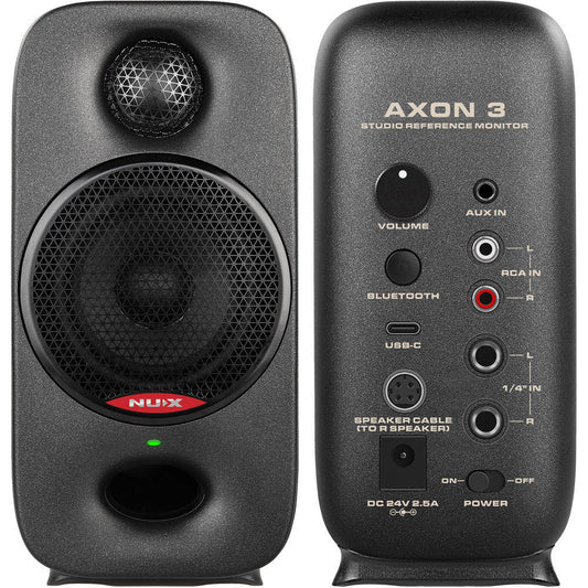 NU-X Axon 3 Studio Reference Monitor Speakers, Black, Bi-Amp, 90W RMS, Bluetooth, 3-inch Woofer, 3/4-inch Tweeter, Includes AXON STUDIO Software