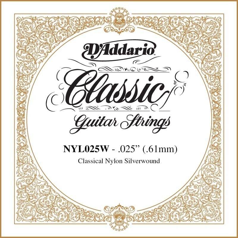 D'Addario NYL025W Silver-plated Copper Classical Single String, .025