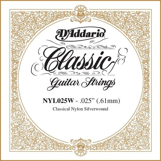 D'Addario NYL025W Silver-plated Copper Classical Single String, .025