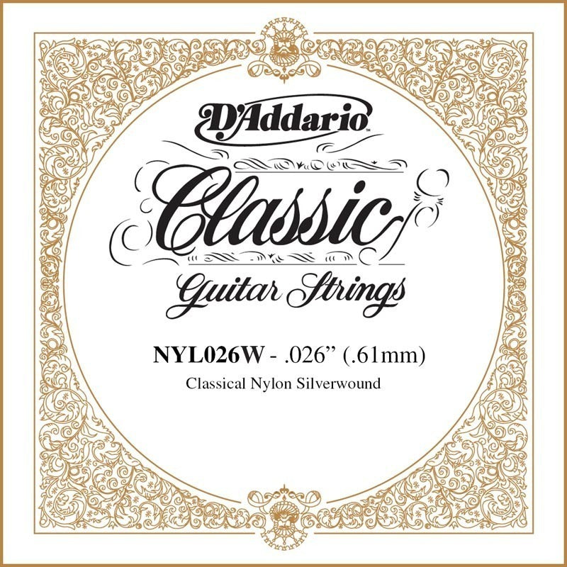 D'Addario NYL026W Silver-plated Copper Classical Single String, .026