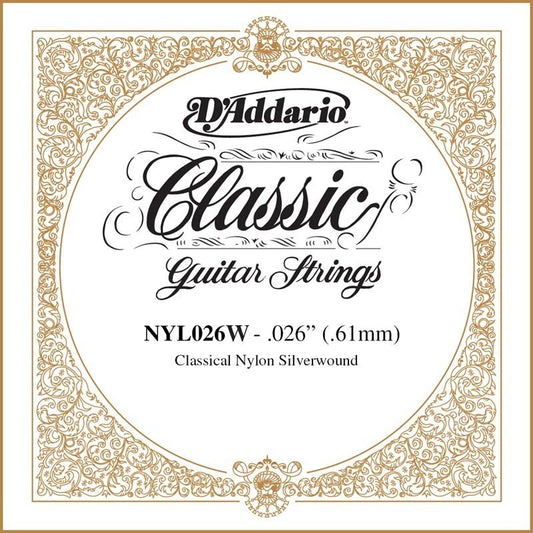 D'Addario NYL026W Silver-plated Copper Classical Single String, .026