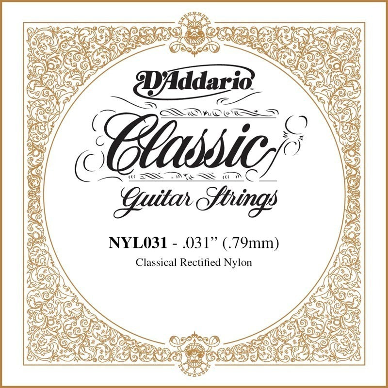 D'Addario NYL031 Rectified Nylon Classical Guitar Single String,.031