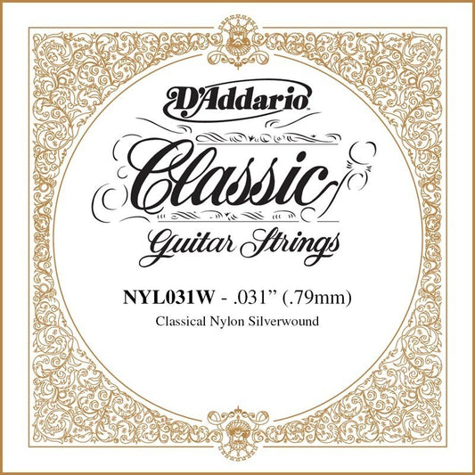 D'Addario NYL031W Silver-plated Copper Classical Single String, .031