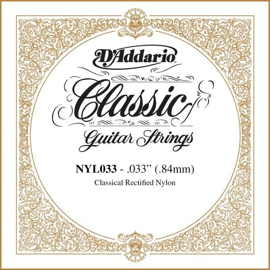 D'Addario NYL033 Rectified Nylon Classical Guitar Single String,.033