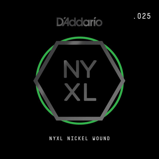 D'Addario NYXL Nickel Wound Electric Guitar Single String, .025