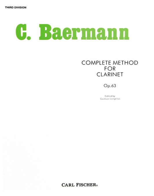 Baermann Complete Method Op63 3rd Division Clarinet Sheet Music
