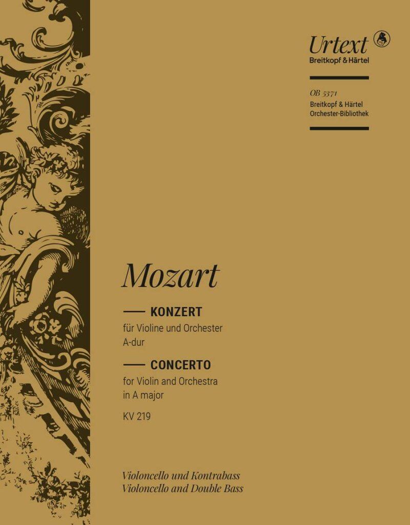 Mozart Violin Concerto No. 5 in A Major K. 219 VC Part for Cello, 8 Pages, Published by Breitkopf & Härtel