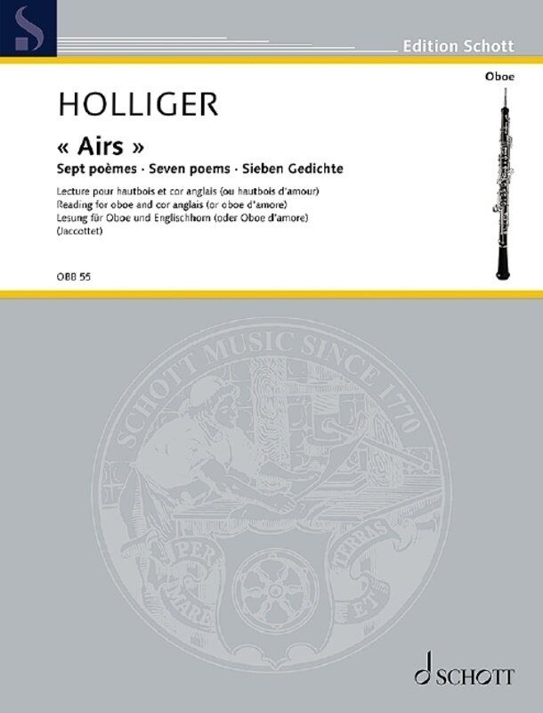 Holliger - Airs 7 Poems for Oboe and Cor Anglais, Oboe Duet, Schott Music, 36 Pages, Oboen Bibliothek Series