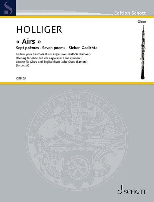 Holliger - Airs 7 Poems for Oboe and Cor Anglais, Oboe Duet, Schott Music, 36 Pages, Oboen Bibliothek Series