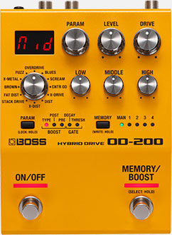 BOSS OD-200 Hybrid Drive Pedal - 200 Series Multi-Function Overdrive with Onboard Memory