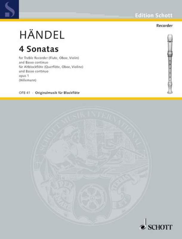 Handel - 4 Sonatas Op 1 Treble Recorder/Piano (Softcover Book)