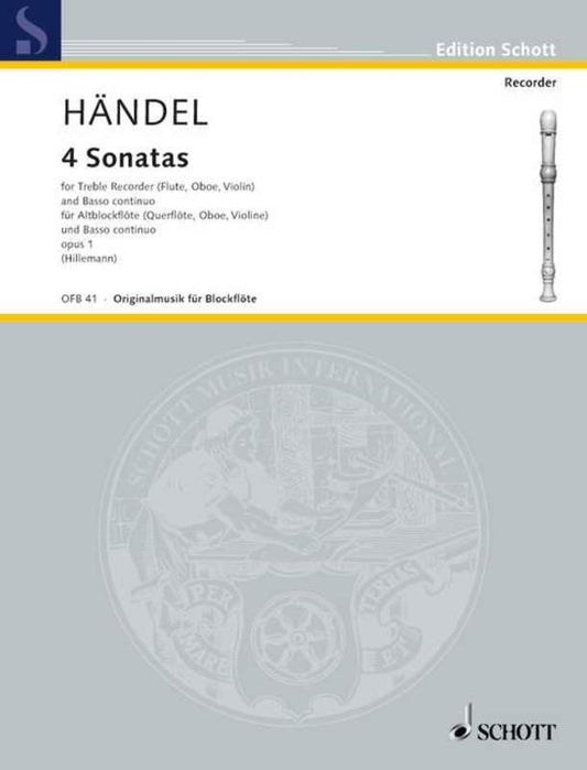 Handel - 4 Sonatas Op 1 Treble Recorder/Piano (Softcover Book)