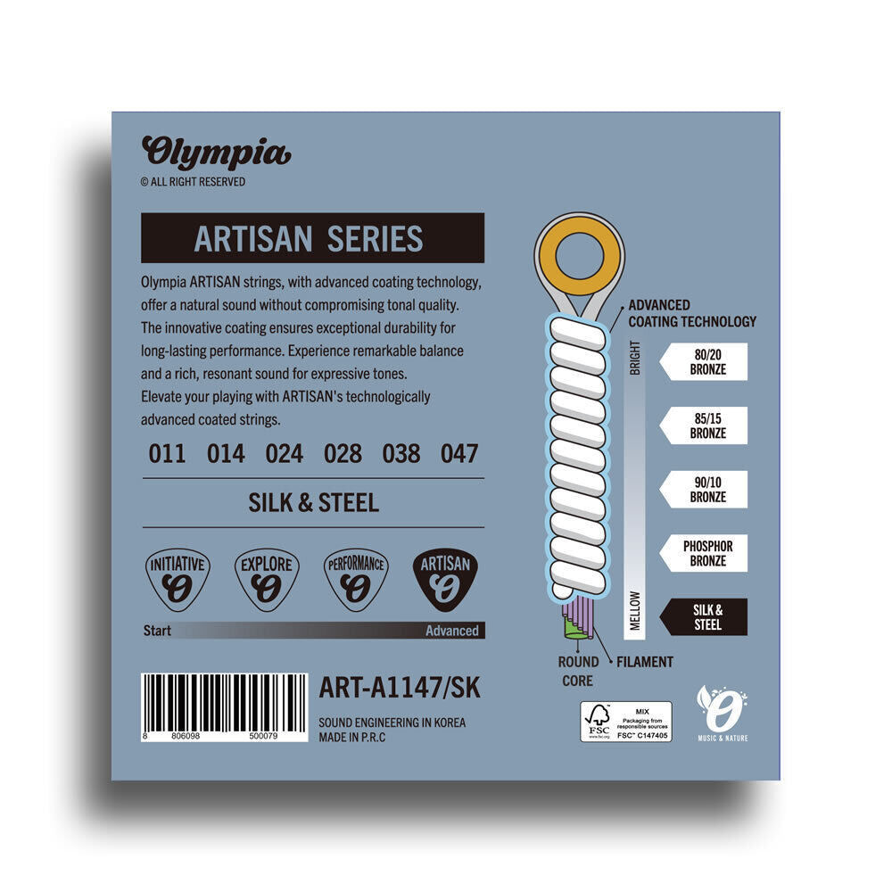 Olympia Artisan Series Coated Silk & Steel Light Guitar String Set (11-47) — view 2