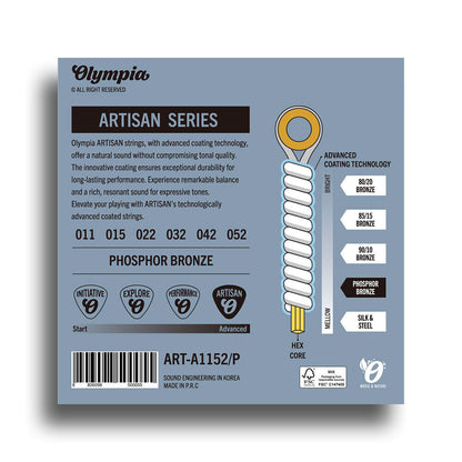 Olympia Artisan Series Coated Phosphor Bronze Light Acoustic Guitar String Set (11-52) — view 2
